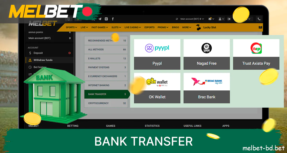 Bank transfer to withdraw money on Melbet website in Bangladesh