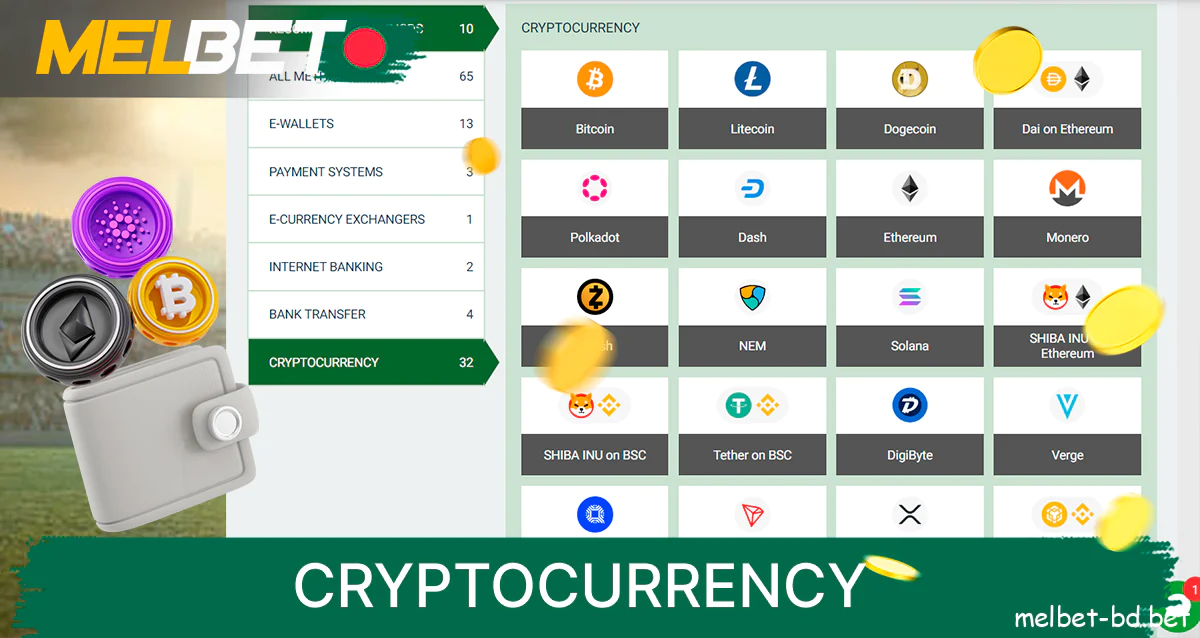 Cryptocurrency for withdrawing winnings on Melbet website in Bangladesh