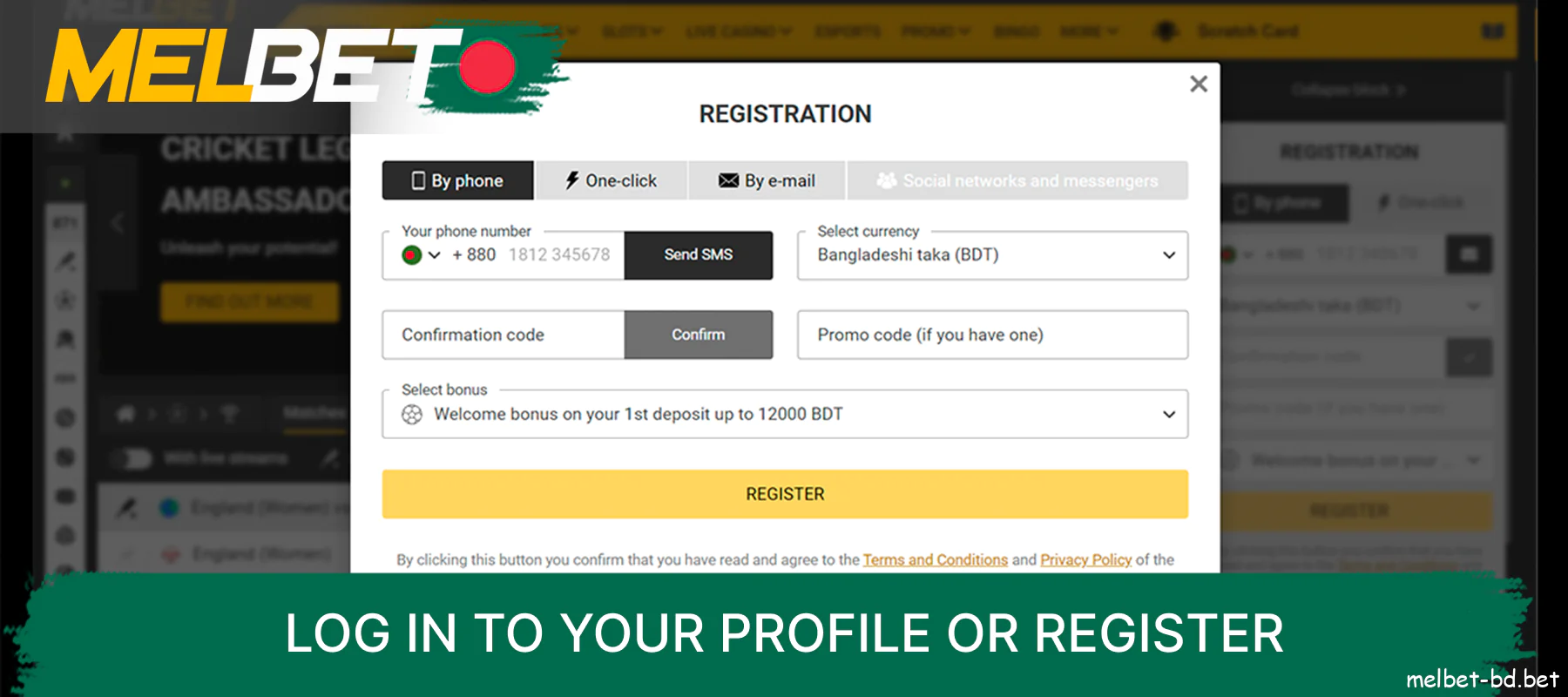 Log in to your Melbet Bangladesh profile