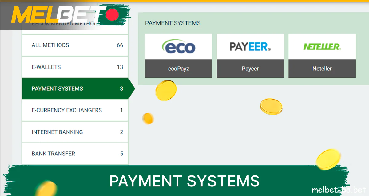 The following payment systems are available for withdrawals on the Melbet website