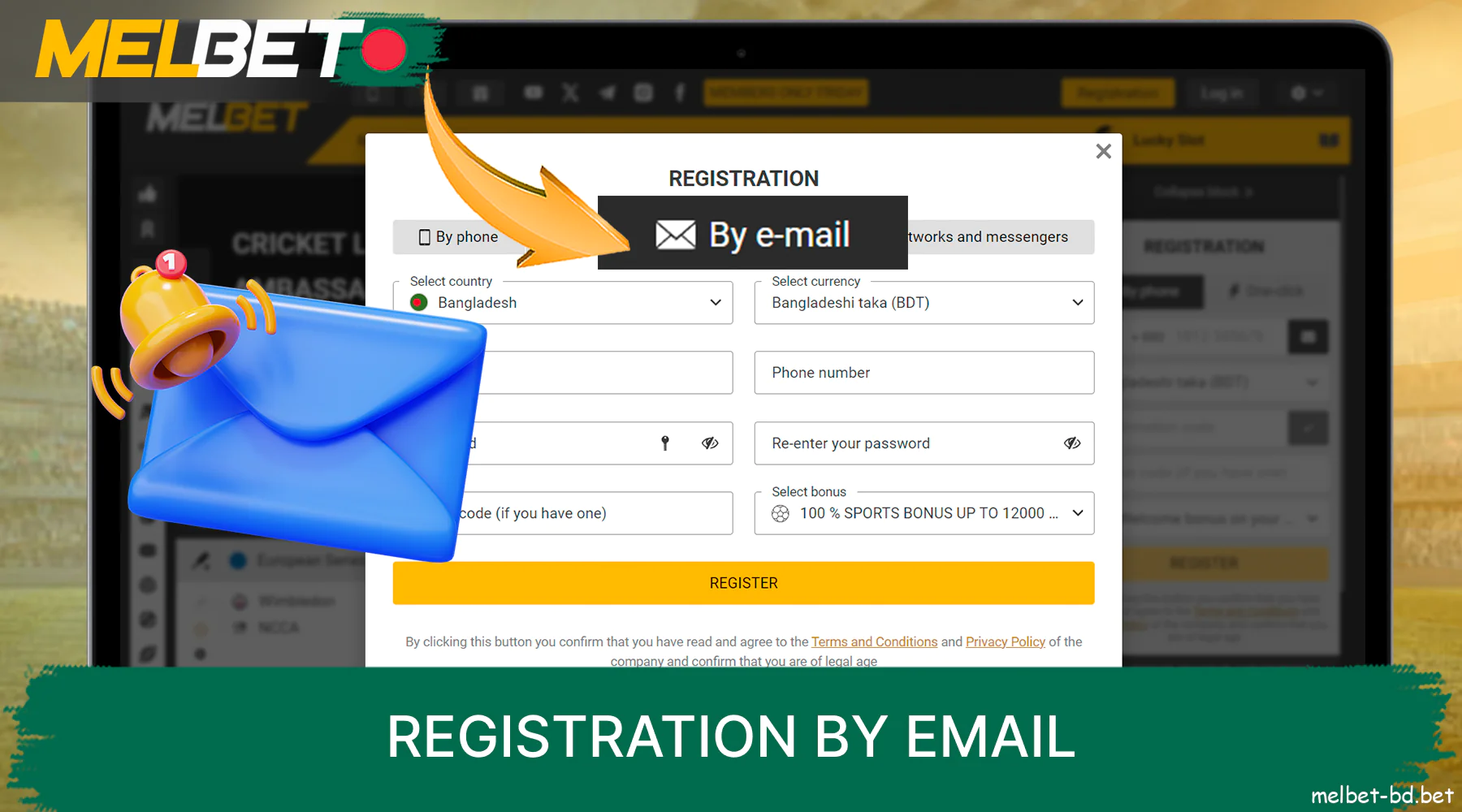 Create an e-mail account on the Melbet website