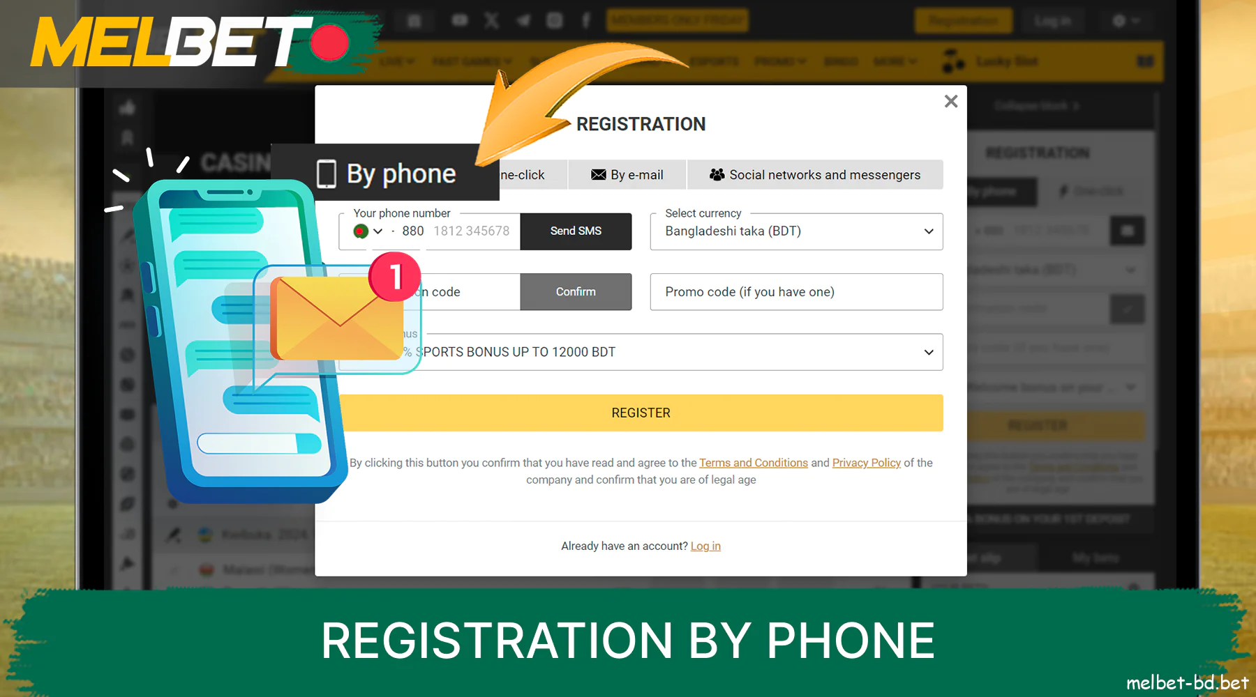 Telephone registration for Bangladeshi players on Melbet website