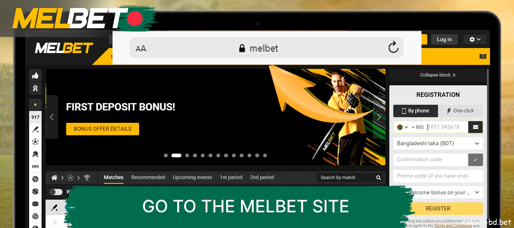 Go to the Melbet website