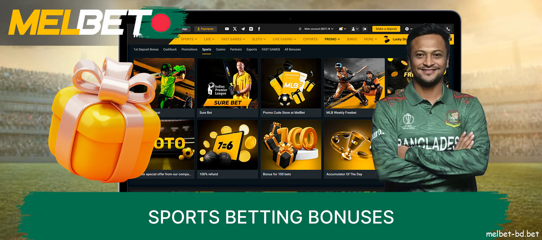 Sports betting bonus on Melbet website for Bangladeshi players