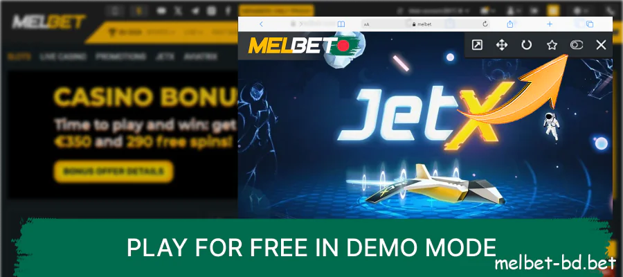 Play JetX game for free with demo credits on Melbet site for Bangladeshi players