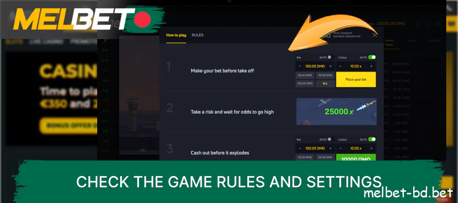 Check the JetX game rules and settings at Melbet