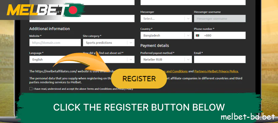 Click the Melbet Affiliates Register button