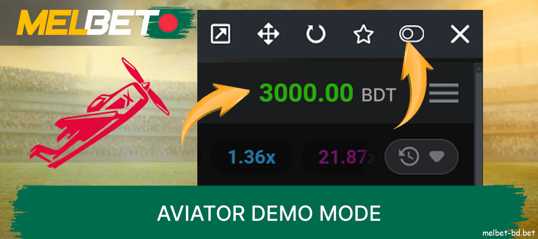 Enabling demo mode with demo account on Aviator from bookmaker Melbet