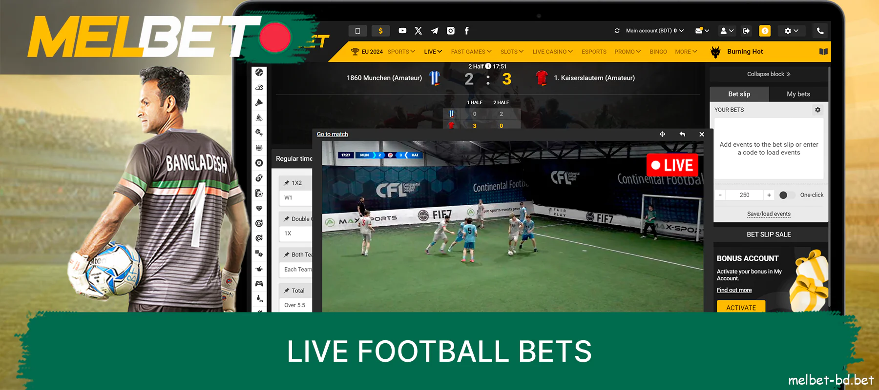 Live soccer betting facilities at Melbet in Bangladesh