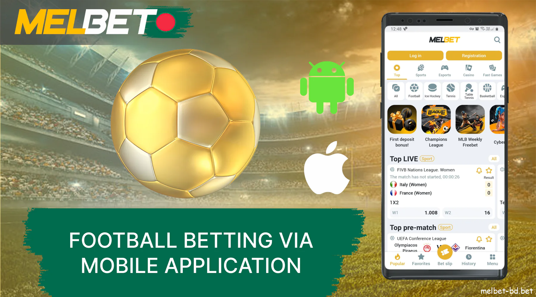 Mobile application for football betting on the Melbet website