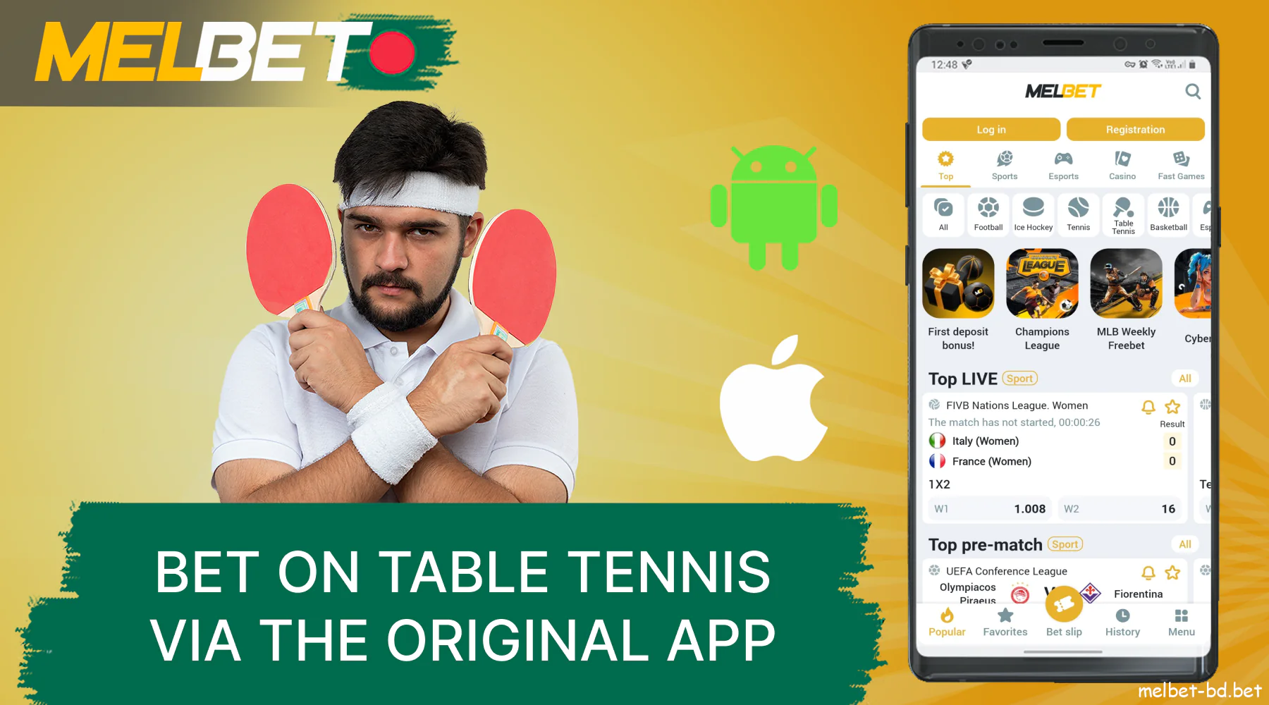 Table tennis betting via mobile app for Bangladesh players