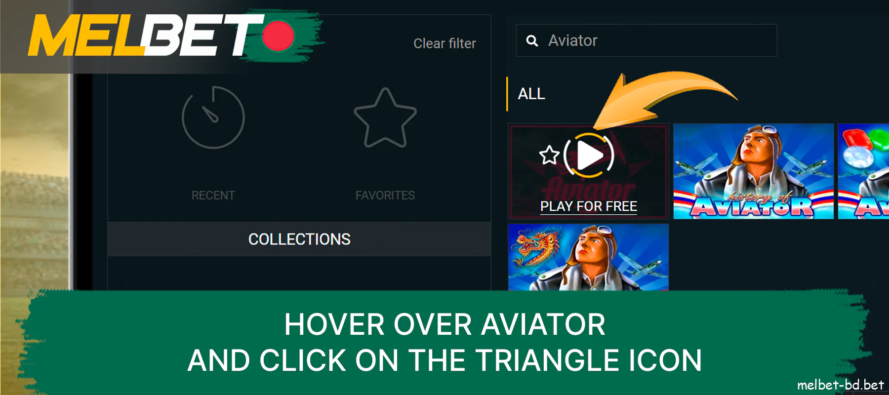 Click on the triangle icon to launch Melbet Aviator