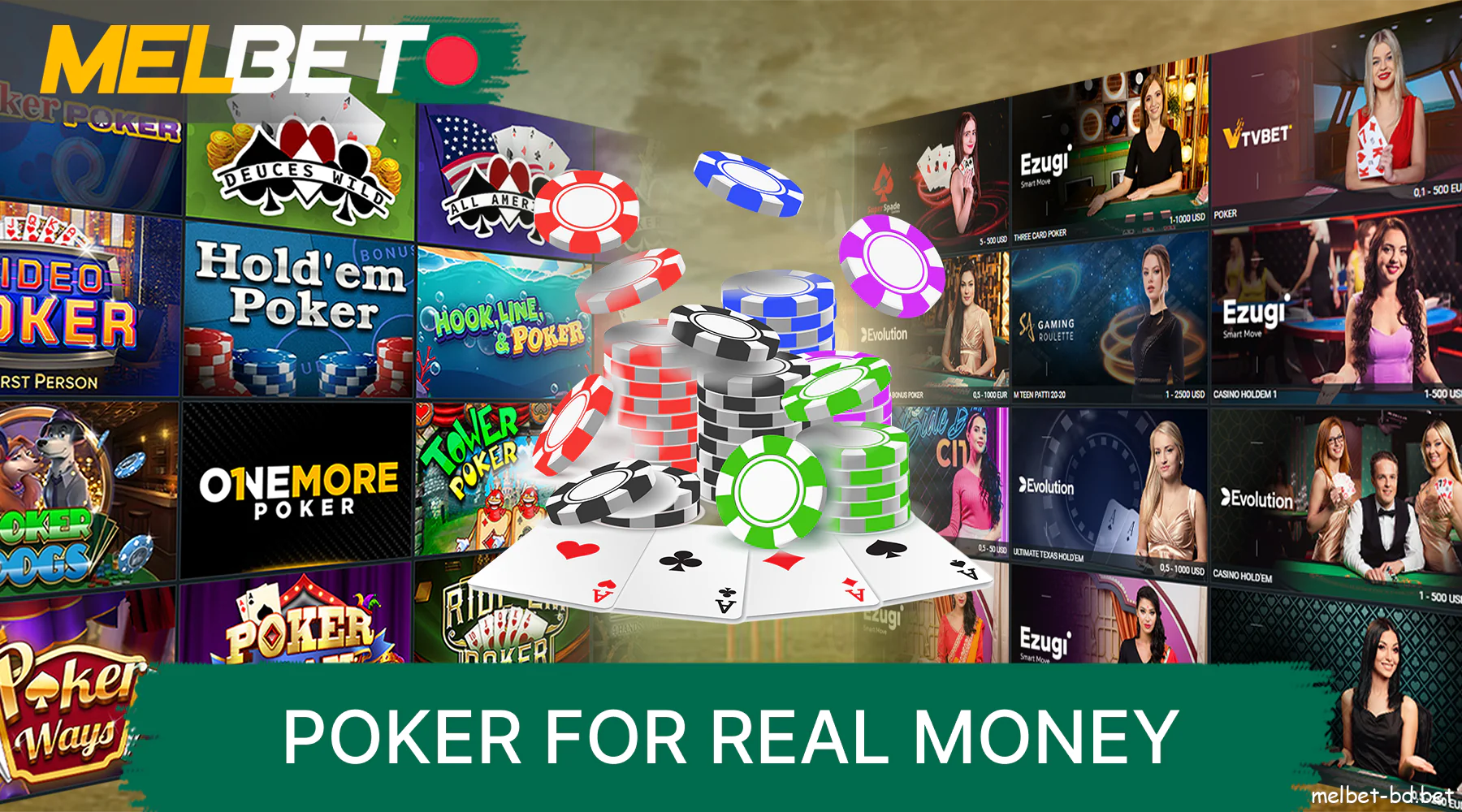 The Melbet site has many poker options in both the slots tab and the online casino clutch