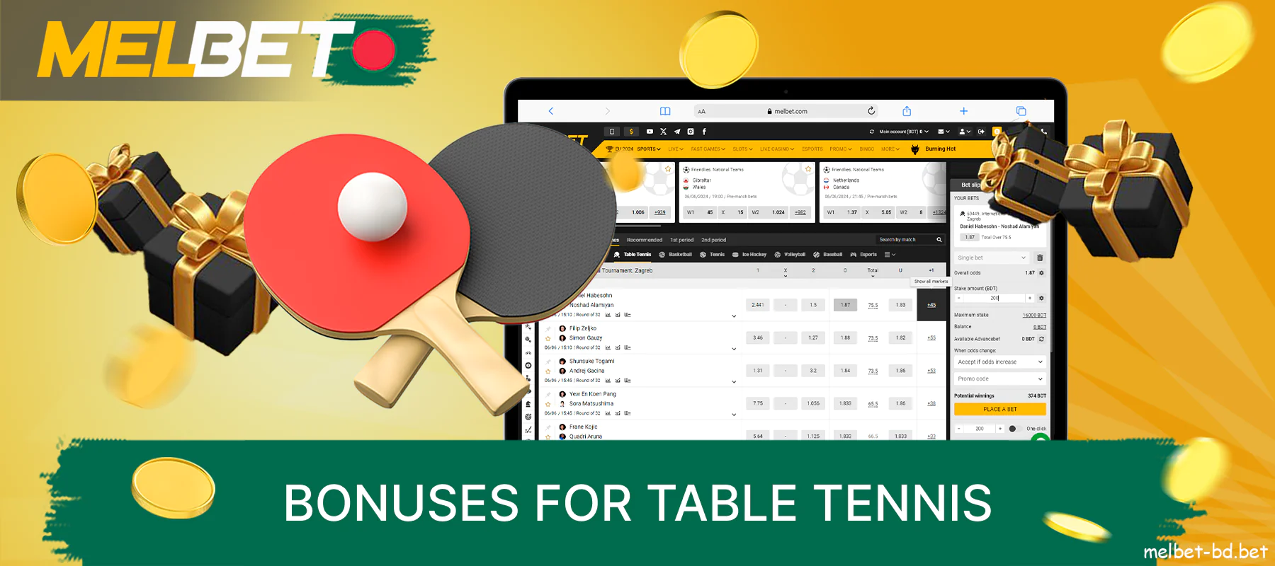 Bonus for table tennis on the Melbet website