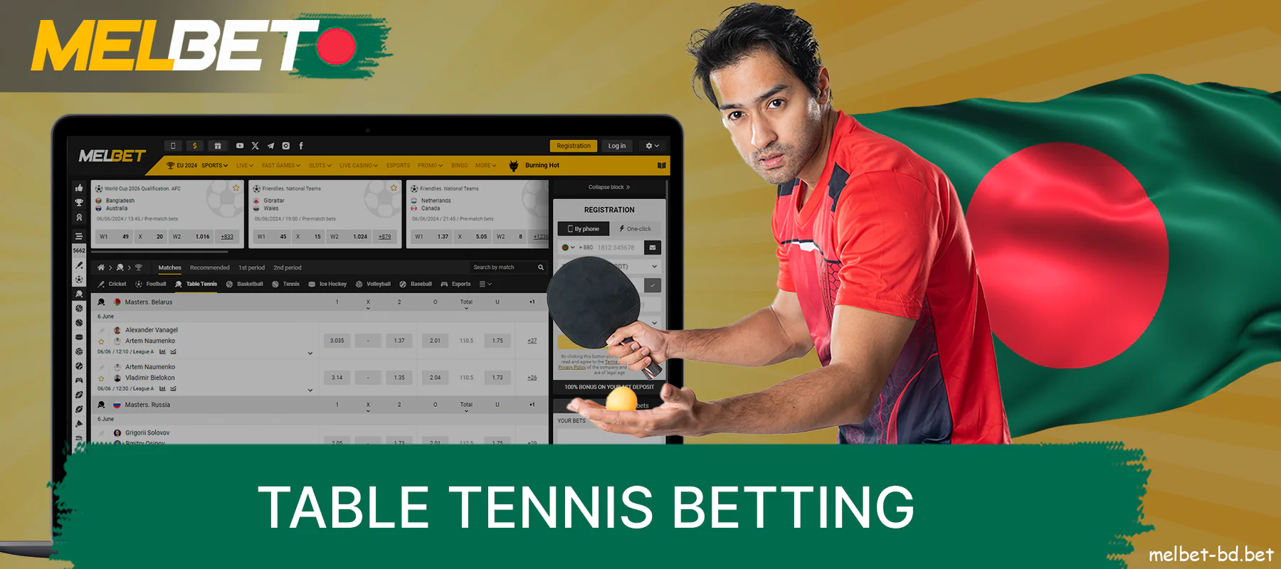 Table tennis bet for Bangladeshi players at Melbet