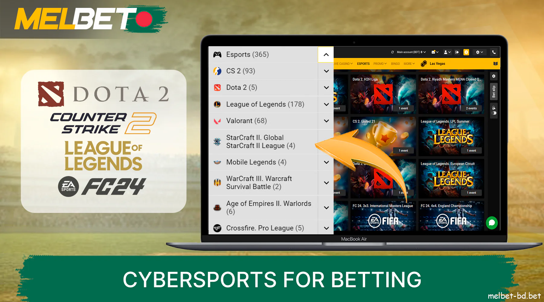 Cybersports for Bangladeshi players to bet on Melbet website