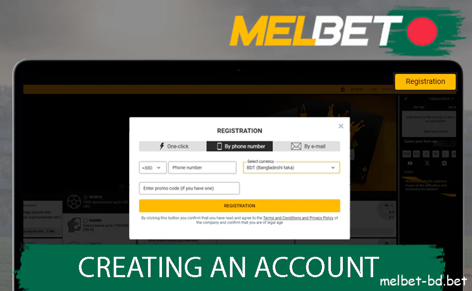 Creating an account at Melbet app for PC